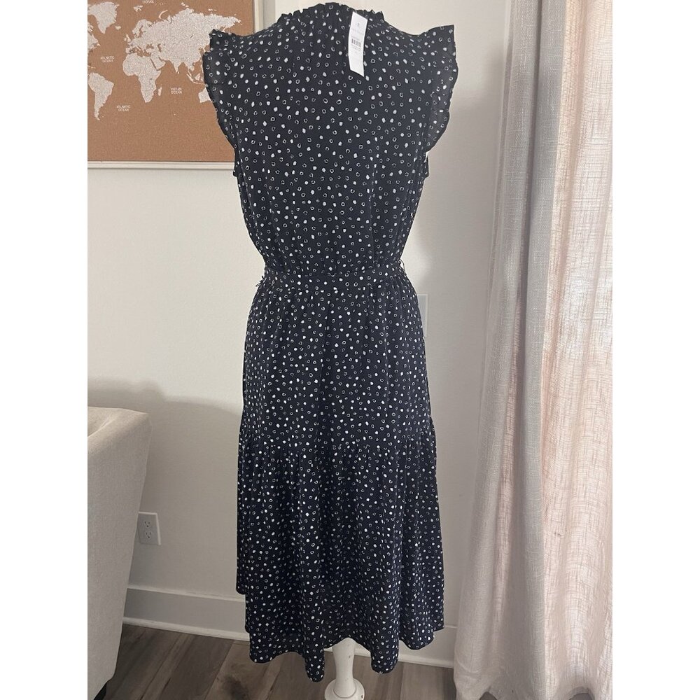 ANN TAYLOR navy blue midi dotted dress size M Peasant Boho Cottagecore New - Picture 6 of 7